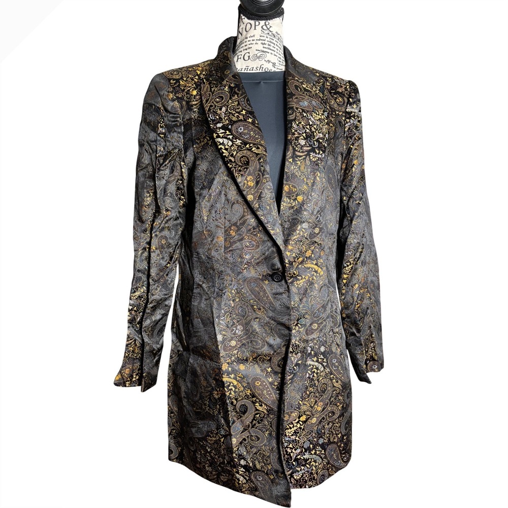 Peck & Peck Collection Women's Black Gold Paisley Jacquard Blazer Coat Size 10